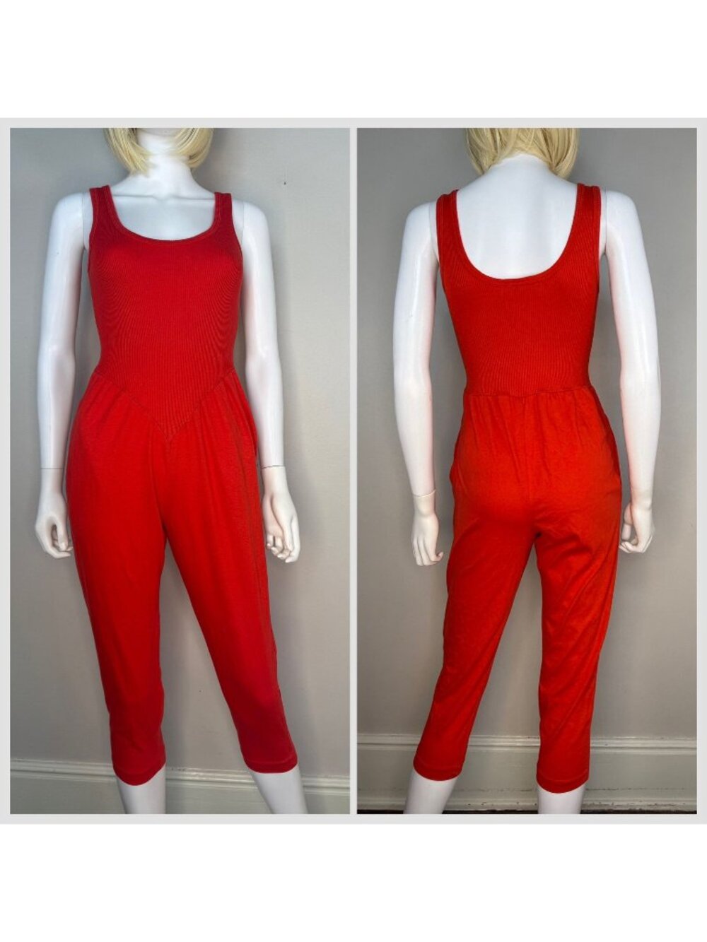 Vintage 1980s Red Knit Jumpsuit, Hang Ten Size XS/Small, Sleeveless, Capri
